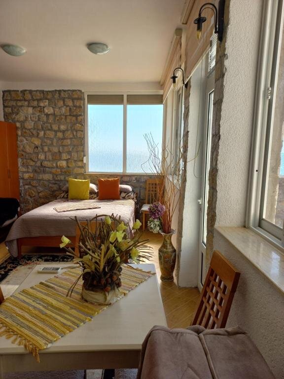 Apartment living and sleeping area with sea view